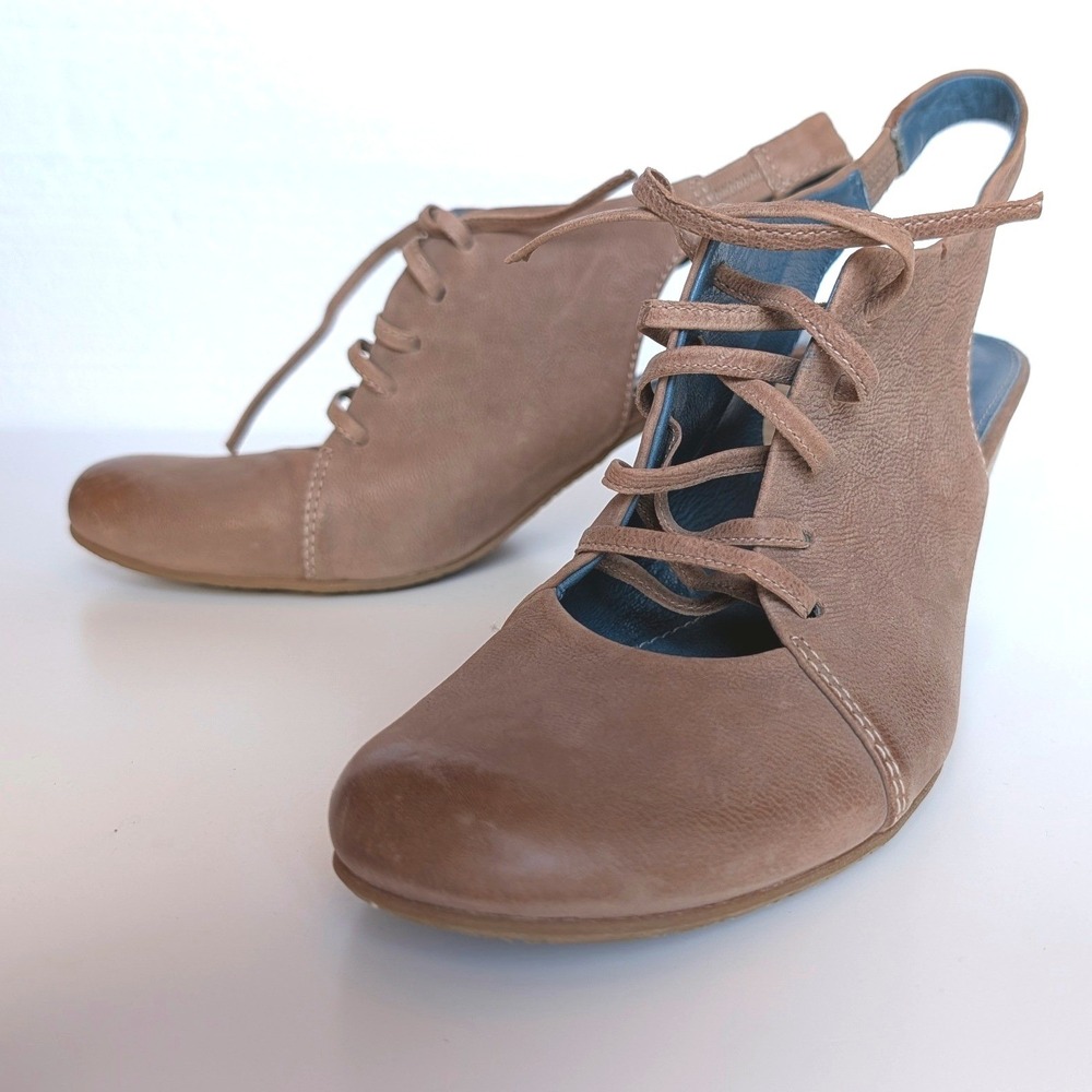 Zita Maria Tan Leather Slingback Heels Italy Size 8.5 Cone Heel Women's Shoes